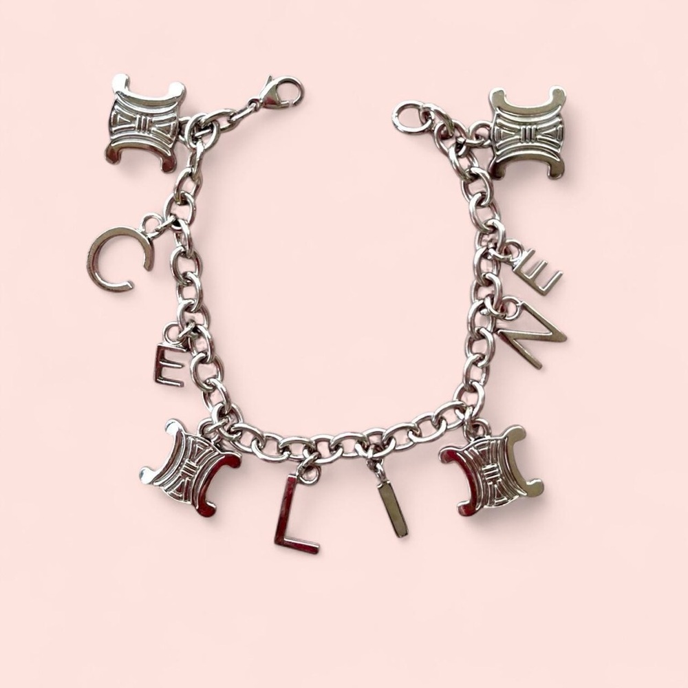 CELINE | Vintage Triomphe Silver Logo Charm Bracelet
